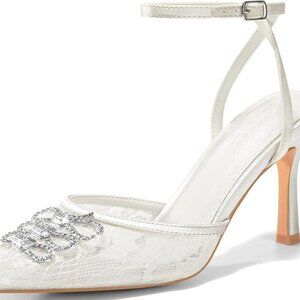 Women's Rhinestone Pumps Synthetic Mesh 7 Ankle Strap Wedding Dress Shoes